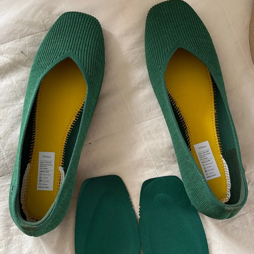 Vivaia Square Toe Margot V-Cut Woven Comfort Flats Forest Green Women EU 43 Wide - Picture 9 of 12